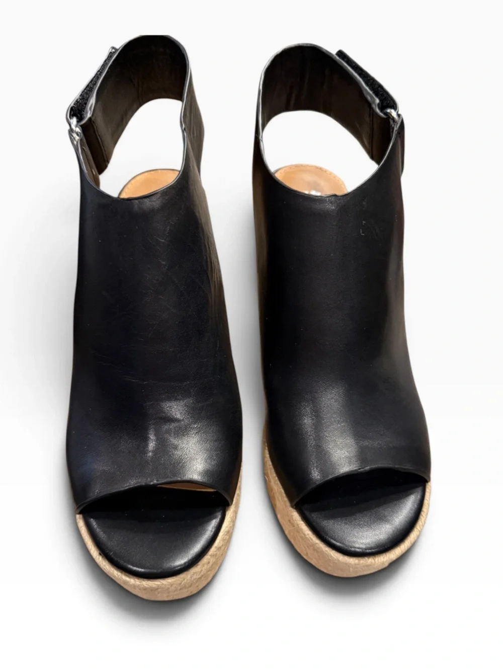 Aerosoles x Martha Stewart Hillside Black Leather Espadrille Wedges 5M